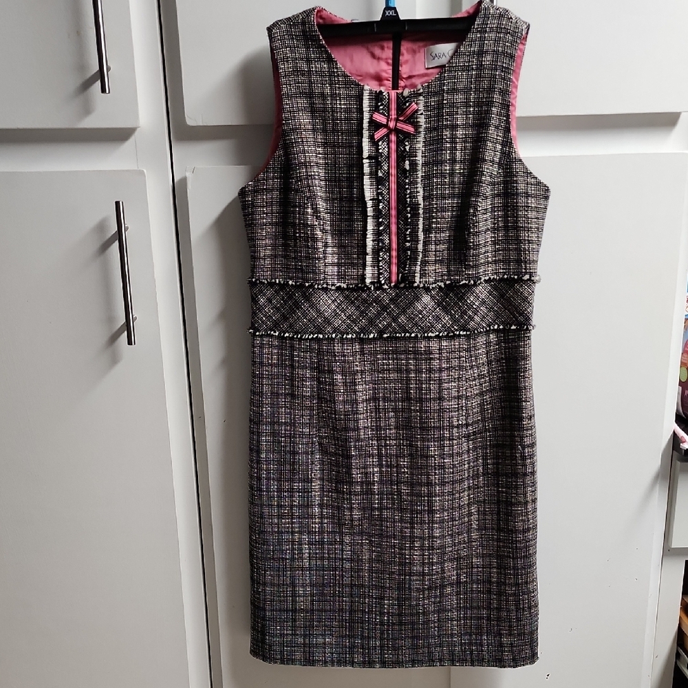 Sara Campbell Tweed Gray Black Sleeveless Sheath Midi Dress